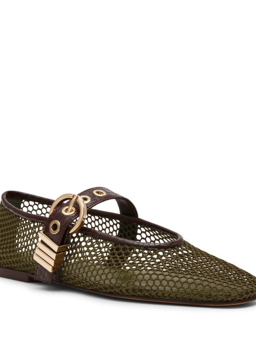 NWT Steve Madden 7.5 Women’s Olive Mesh Mary Jane Flat with Brown Crocodile Gold